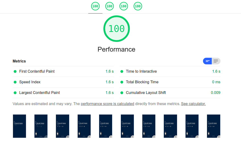 100 Performance Score in web.dev with Cumulative Layout Shift as 0.009